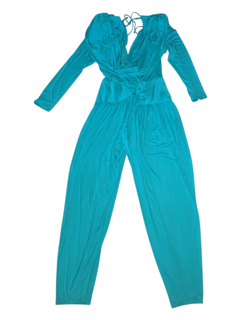 Vintage NWT Joy Stevens Teal Long-Sleeve V-Neck Jumpsuit Size 12